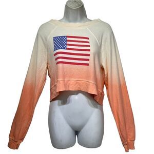 wildfox USA flag long sleeve Ombre crop top Size M